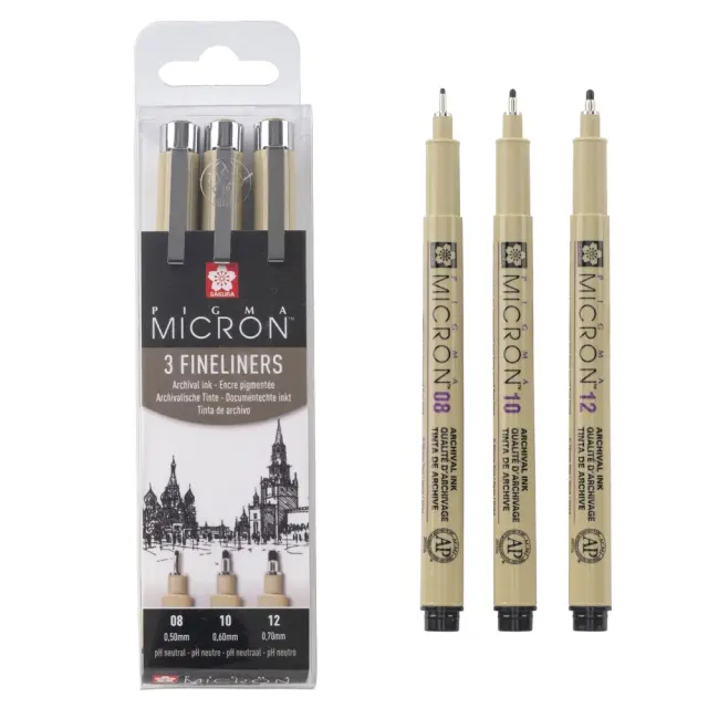 Σετ 3 Μαρκαδόροι Sakura Pigma Micron Black 08 10 12