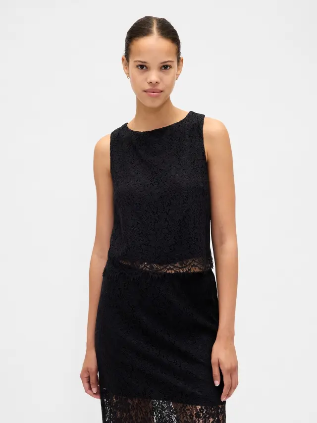 Δαντελένιο Boatneck Crop Shell Τοπ Black