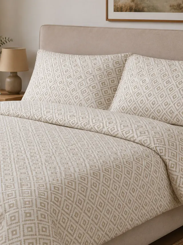 Παπλωματοθήκη Menta Εμπριμέ 640 Beige Υπέρδιπλη (230x250) Sunshine
