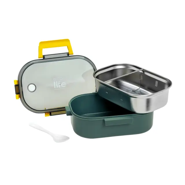 Ecolife Ανοξείδωτο Φαγητοδοχείο Με Χώρισμα 900ml Forest Green 33-BO-9067 2