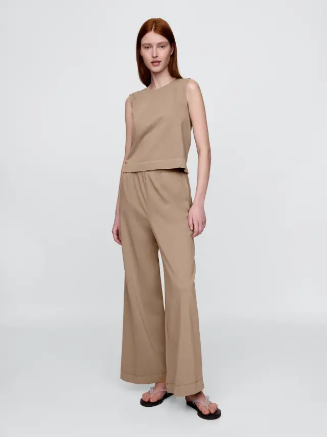 Οργανικό Βαμβάκι Heavyweight Cropped Wide-Leg Παντελόνι Mountain trail brown - XL