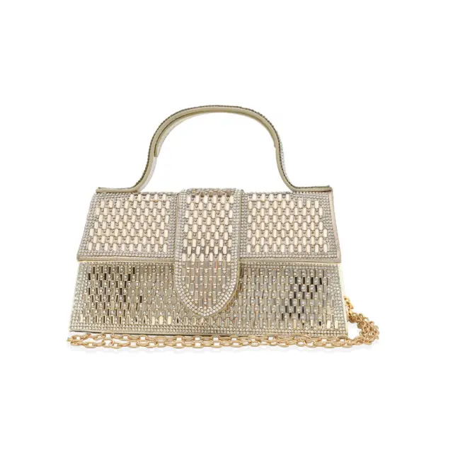 Ghetto Crystal Top Handle Evening Bag | Luxury Rhinestone Statement Handbag Gold