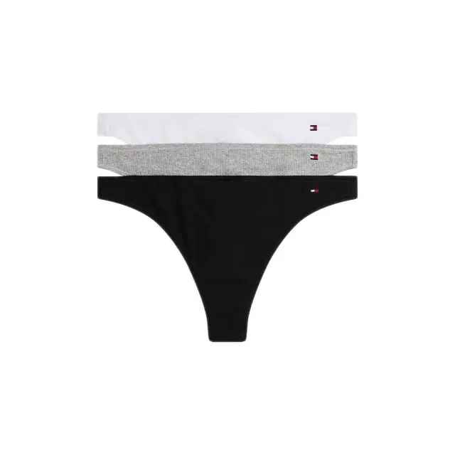 Tommy Hilfiger Γυναικείο String Flag Logo Metallic Thread Thongs - Τριπλό Πακέτο, Χρώμα Black-Light Grey Htr-White - L
