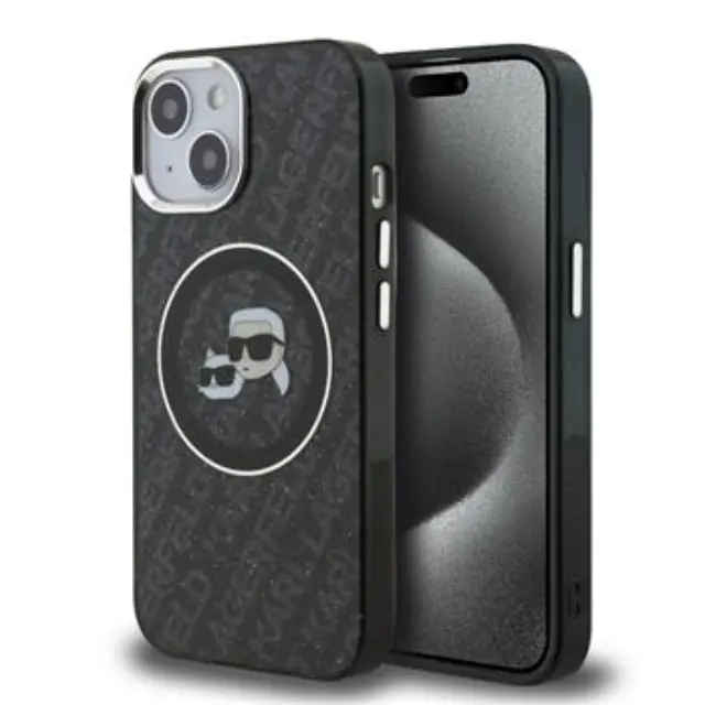 Karl Lagerfeld IML K&CH Heads Repeated Logo MagSafe Case for iPhone 15 Black
