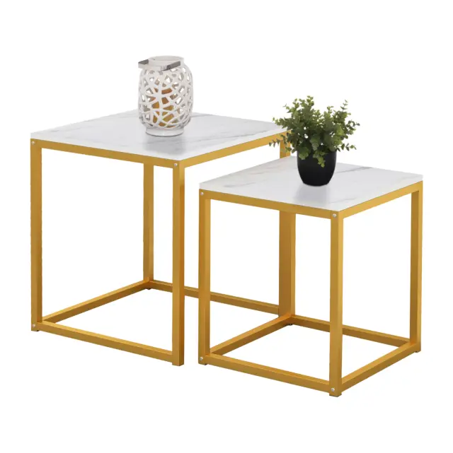 ΖΙΓΚΟΝ GRELAY 2 ΤΕΜ MDF ΟΨΗ ΜΑΡΜΑΡΟΥ & ΜΕΤΑΛΛΟ FB98762.11 45Χ45Χ50εκ. & 37Χ37Χ43 εκ.