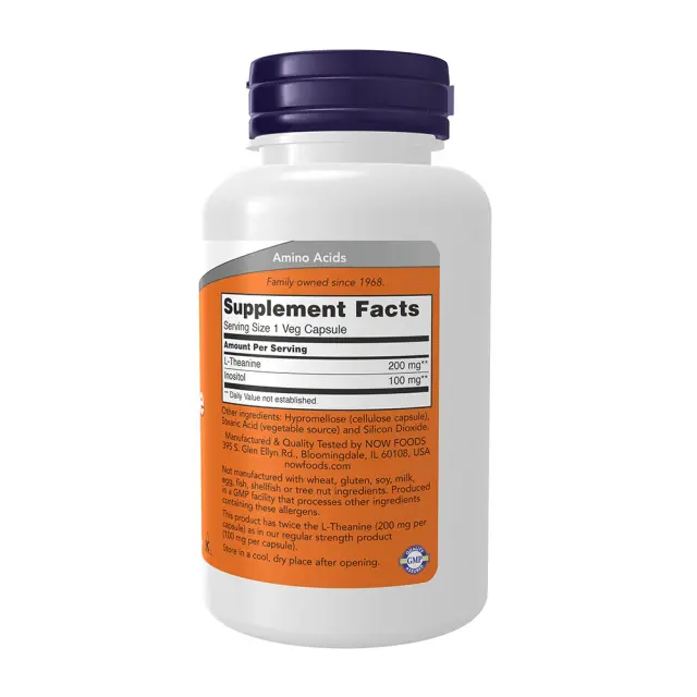 Now Foods L-Theanine, Double Strength 200 mg 120 Veg Capsules 2
