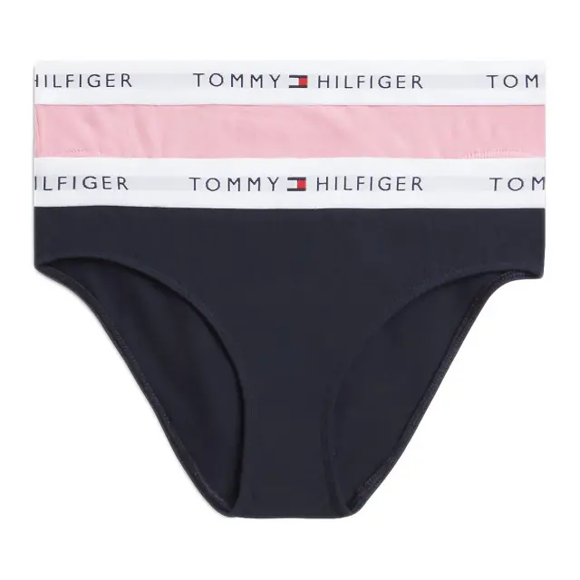 Tommy Hilfiger Παιδικό Slip Κορίτσι Signature Logo Waistband - Διπλό Πακέτο, Χρώμα Navy Blue-Little Rosey