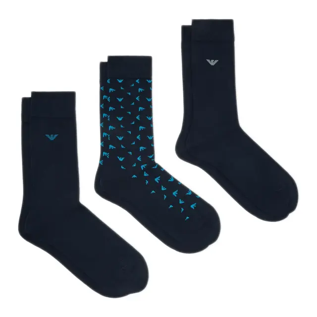 Emporio Armani Ανδρικές Κάλτσες Κοντές Eagle Logo - 3 Ζεύγη, Χρώμα Armani Blue-Eagle Octain-Armani Blue - ONESIZE