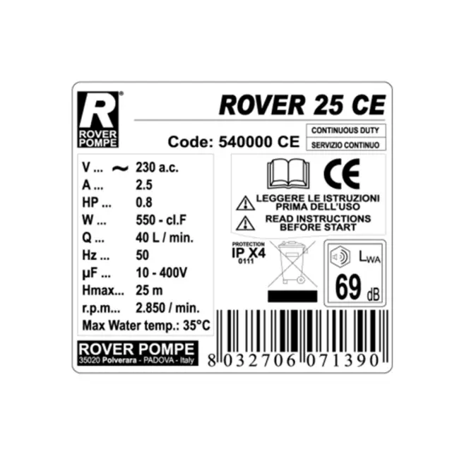 Rover Pompe 25 CE Αντλία μετάγγισης με ιπποδύναμη 0.8HP μπρούτζινη / 101322 2