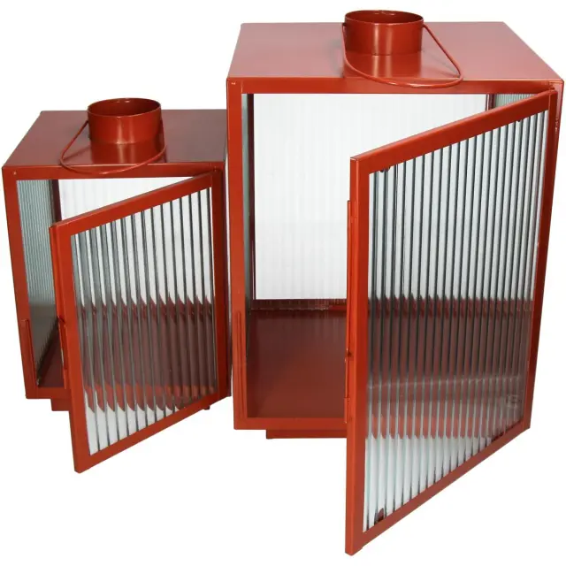 Φανάρι Κόκκινο Μέταλλο/Γυαλί 29x34.5x39cm Σετ 2Τμχ 3