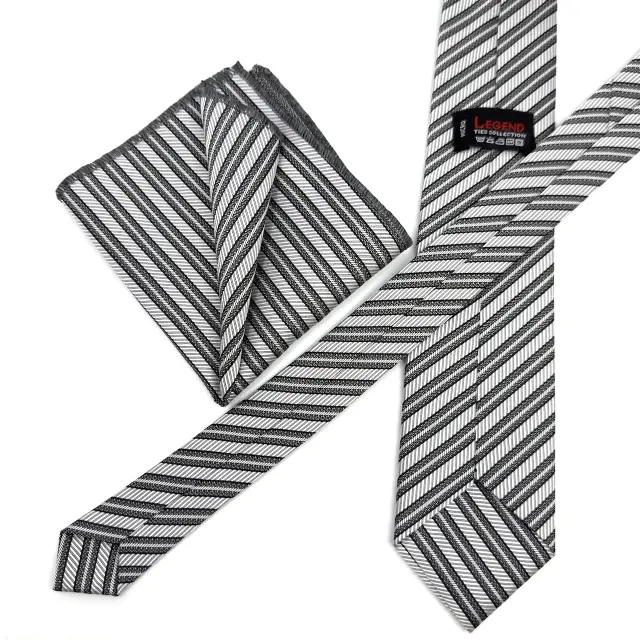 Ασημί Ριγέ Γραβάτα Microfiber Σετ με Μαντήλι Σχέδιο 285/C 3