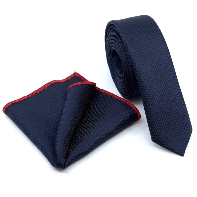 Μπλε Σκούρο Γραβάτα Slim 4,5 cm Σετ με Μαντηλάκι