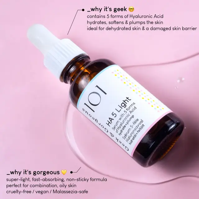 Geek & Gorgeous HA 5 Light Καταπραϋντικό & Ενυδατικό Serum Προσώπου με Υαλουρονικό Οξύ για Αποτοξίνωση 30ml 3