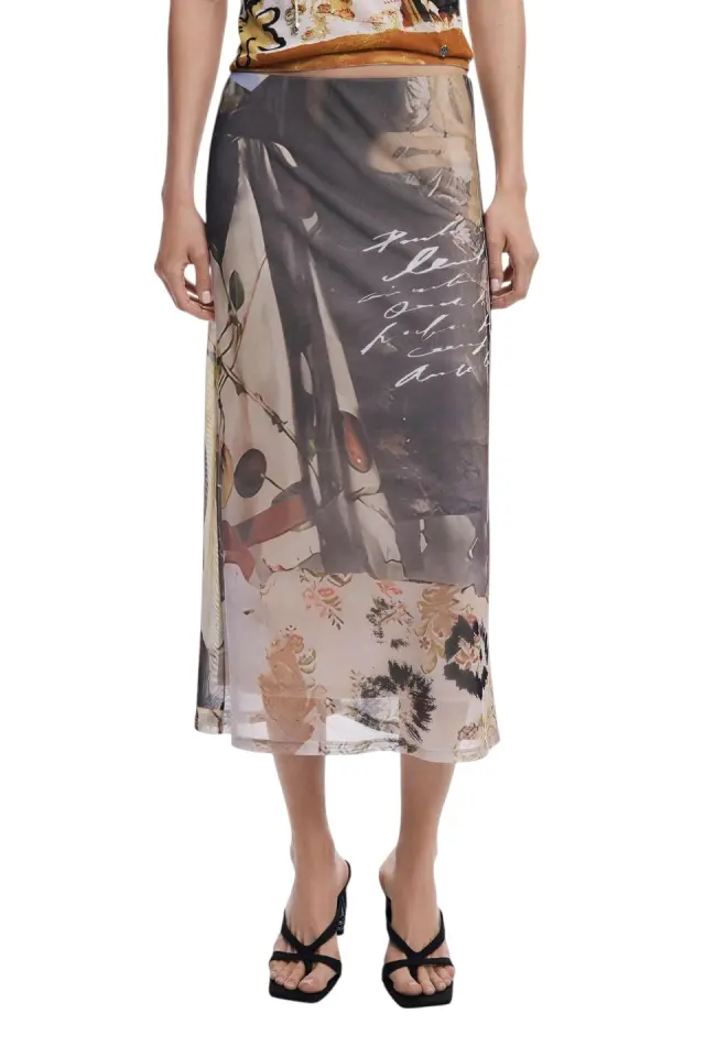 Desigual - Γυναικεία Midi Φούστα Collage Tulle Skirt 25WWFK05-2002 Πολύχρωμο