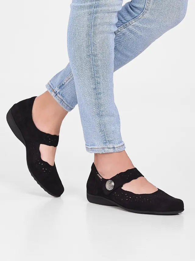 Mephisto Μπαρέτες Γυναικείο δέρμα Nubuck Μαύρο MEP/FABIENNE BLACK 2