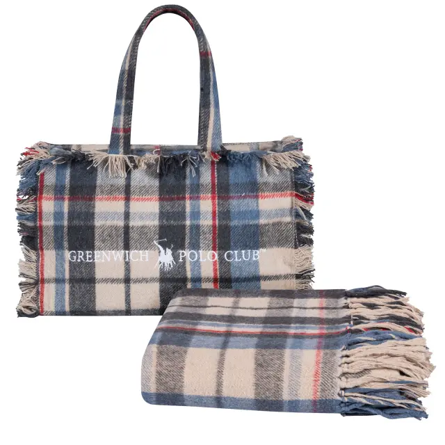 GREENWICH POLO CLUB ΡΙΧΤΑΡΙ 130X170 ΜΕ ΤΣΑΝΤΑ ΜΙΚΡΗ ESSENTIAL 2532 BLUE, ECRU