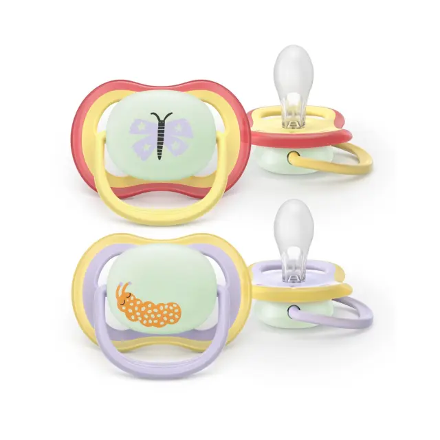 Philips Avent Ultra Air Nighttime Πιπίλα Σιλικόνης που Φωσφορίζει 0-6 Μηνών Κόκκινο και Λιλά, 2τμχ