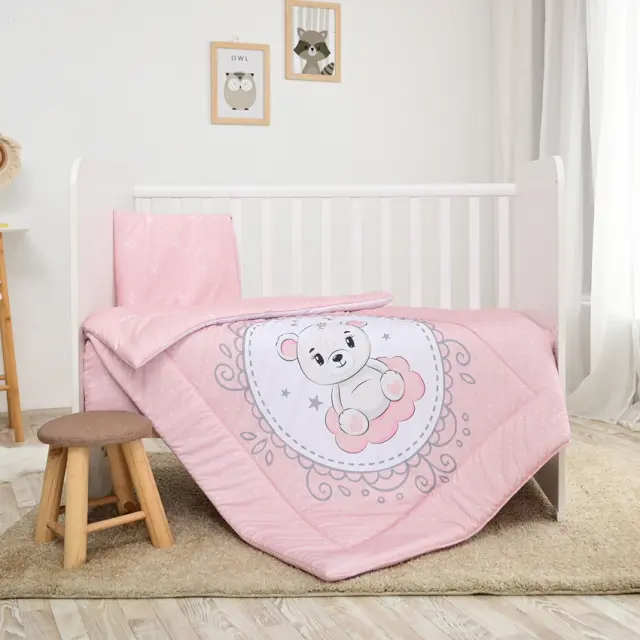 Σετ προίκας μωρού για κούνια "COSY" 3 τμχ Little bear pink Ροζ