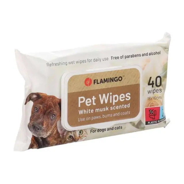 Flamingo Pet Wipes Υγρά Μαντηλάκια Καθαρισμού Χωρίς Άρωμα 40τμχ 18x16cm