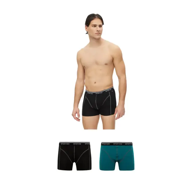 Minerva Ανδρικό Boxer Sporties Fit - Διπλο Πακέτο, Χρώμα Πράσινο-Μαύρο - M