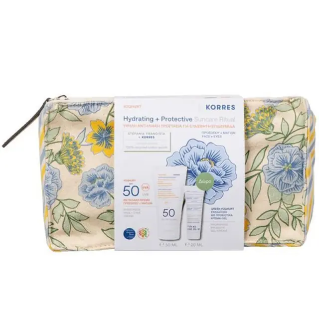 Korres Hydrating + Protective Suncare Ritual με Yoghurt Αντηλιακή Κρέμα Προσώπου + Ματιών SPF 50, 50ml + Δώρο Greek Yoghurt Ενυδάτωση με Προβιοτικά Κρέμα-Gel, 20ml + Νεσεσέρ, 1τεμ, 1σετ