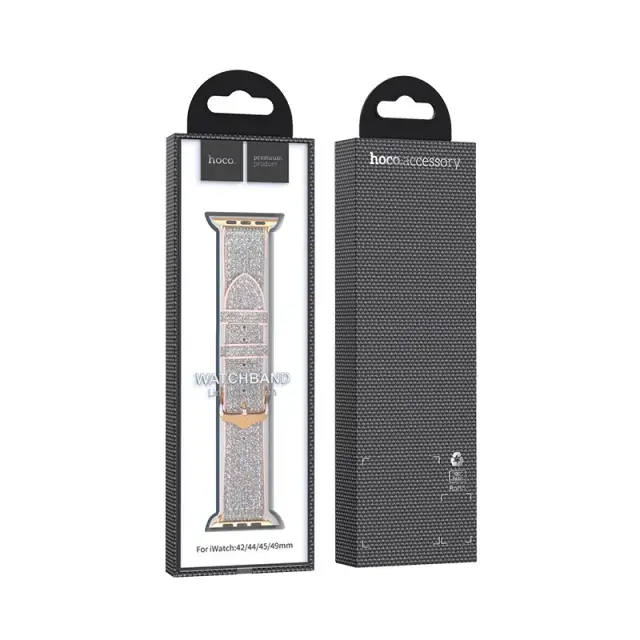 Watchband Hoco WA11 Diamond series 42/44/45/49mm για Apple Watch 1/2/3/4/5/6/7/8/SE/Ultra Λευκό Ασημί Silicone Band 2
