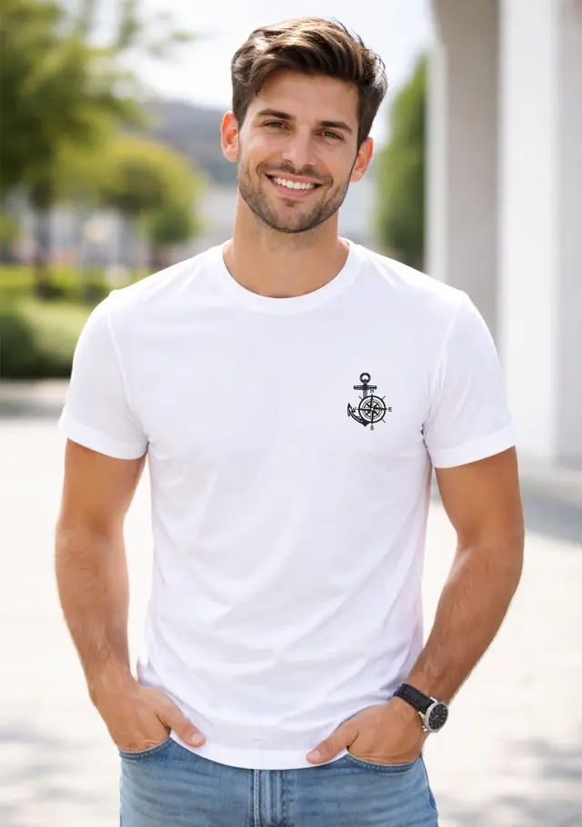 T-shirt Noshame® Λευκό με τύπωμα Άγκυρα - 152637 - XXL