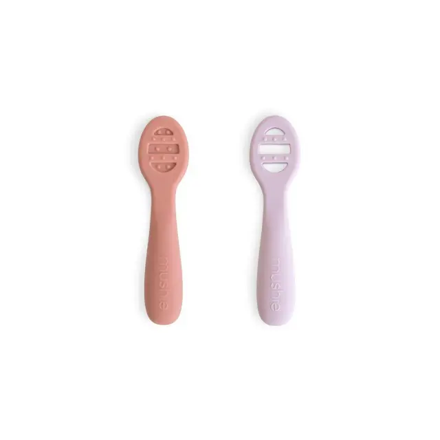 Σετ 2 Εκπαιδευτικά Κουταλάκια Σιλικόνης Rose/Soft Lilac - 2 Pack - Mushie