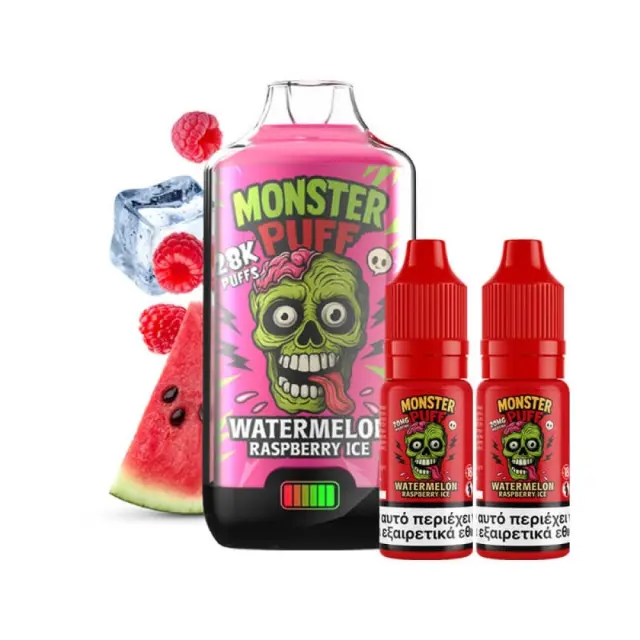 Monster Puff 28K Watermelon Raspberry Ice Disposable 2ml & 2x10ml 20mg 2
