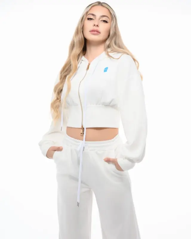 Ghetto Women’s White Cropped Zip Hoodie + Wide-Leg Jogger Set 2