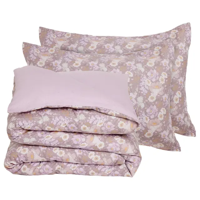 Σετ Παπλωματοθήκη 220x240 Υπέρδιπλη Flannel Das Home 9682 Lilac-Grey 100% βαμβακερό 3