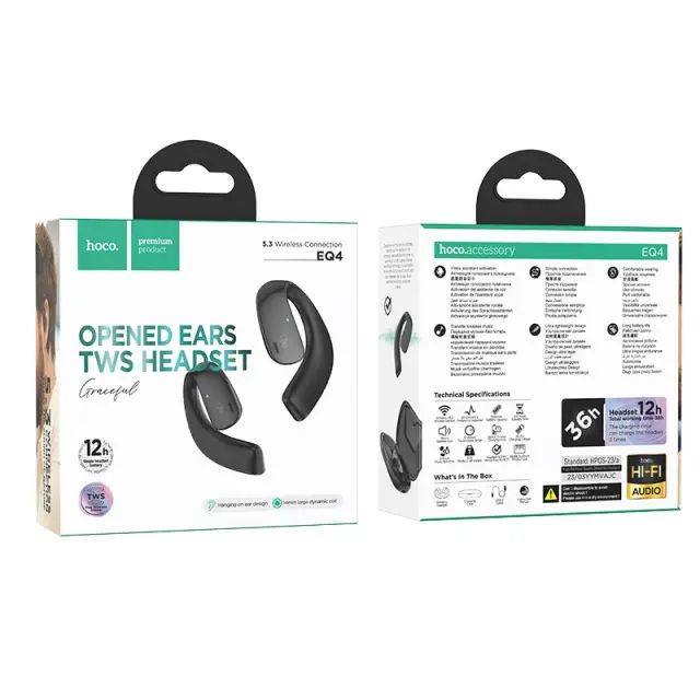 Wireless Hands Free Hoco EQ4 Graceful TWS V5.3 με Πλήκτρο Ελέγχου Συμβατό με Siri και 12h Ώρες Λειτουργίας Μαύρα 2