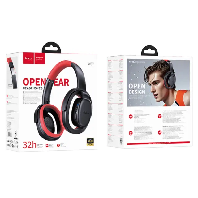 Wireless Ακουστικά Stereo Hoco W67 Rhyme Open Ear v5.4 300mAh 32hr Χρήσης με Μικρόφωνο Μαύρα Κόκκινα 2