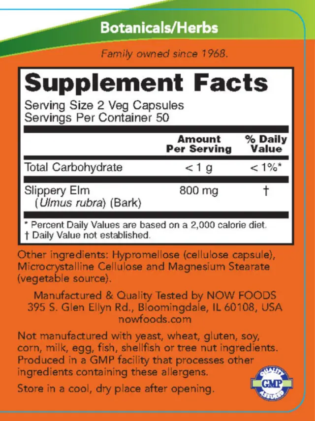Now Foods Slippery Elm 400mg 100 κάψουλες 2