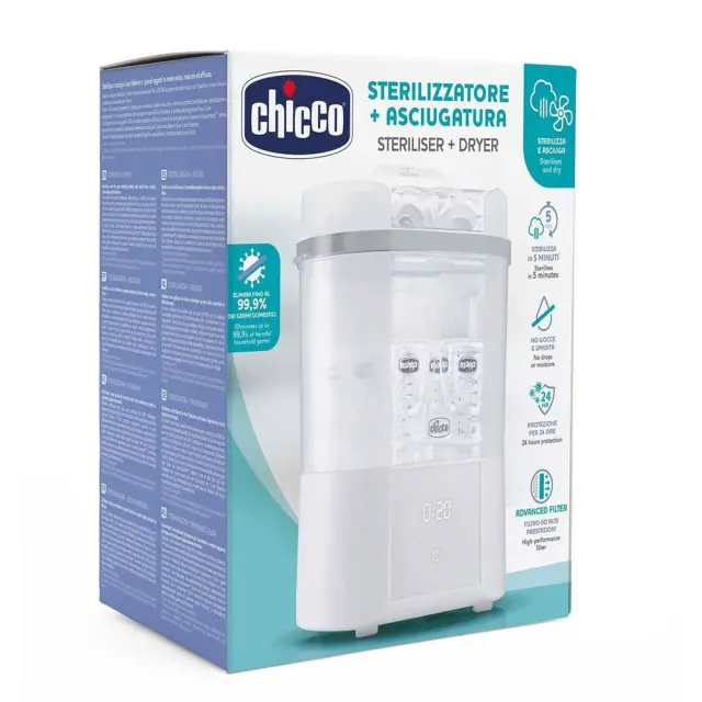 CHICCO Βρεφικός Αποστειρωτής Μπιμπερό Ηλεκτρικός & Στεγνωτήρας με Φίλτρο SterilNatural & Dryer 2
