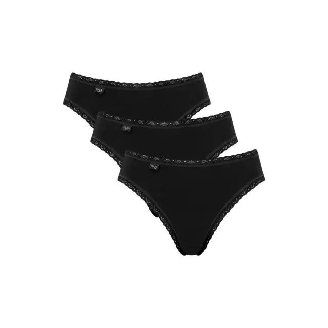 Sloggi Γυναικείο Εσώρουχο 24/7 Cotton Lace Tai - Τριπλό Πακέτο, Χρώμα Μαύρο