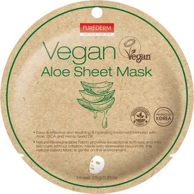 Purederm Vegan Aloe Sheet Mask Ενυδατική Μάσκα Προσώπου Με Αλόη 23g