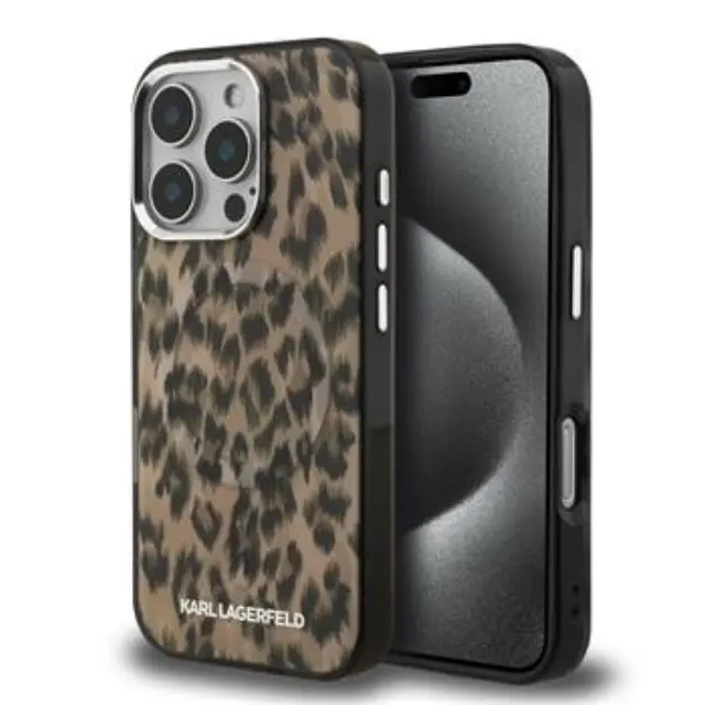 Karl Lagerfeld IML Leopard MagSafe Case for iPhone 16 Pro Max Brown