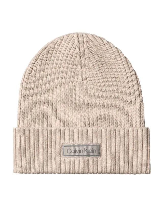 Calvin Klein Patch Chunky Rib Cotton Beanie Σκούφος Μπεζ