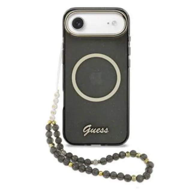 Guess IML Glitter Script Strap MagSafe Case for iPhone Air Black