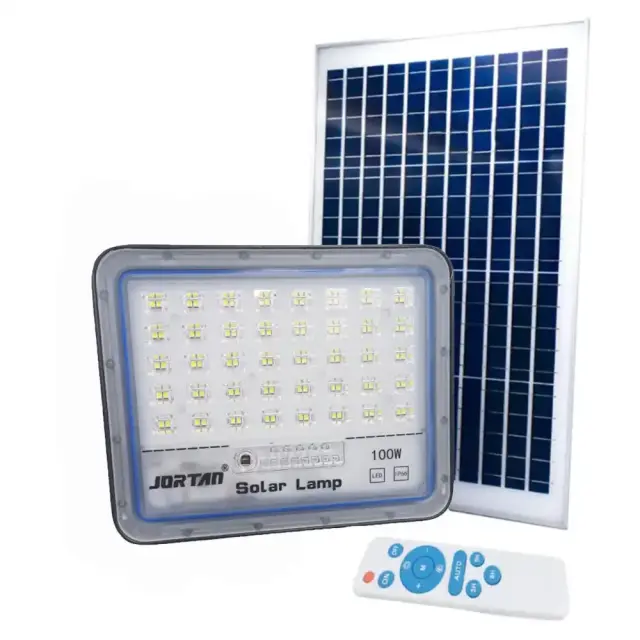 Jortan Στεγανός Ηλιακός Προβολέας LED 100W Ψυχρό Λευκό 6500K με Φωτοκύτταρο και Τηλεχειριστήριο IP66 JT-BS100W 2