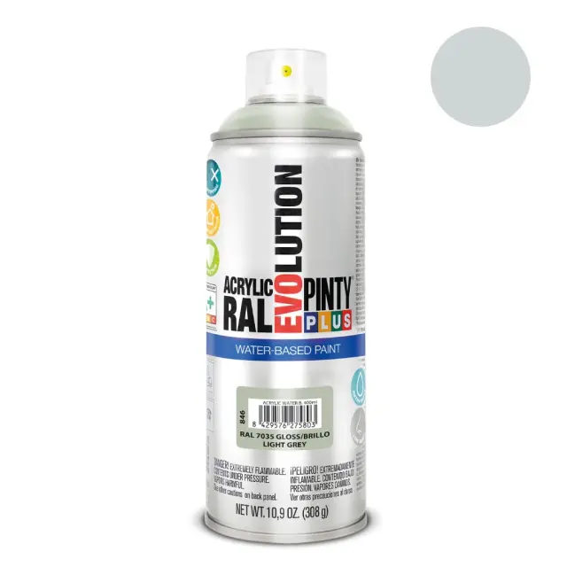 Pinty Plus Evolution Water-Based Gloss Σπρέι βαφής ακρυλικό με βάση το νερό 400ml Light Grey / RAL 7035