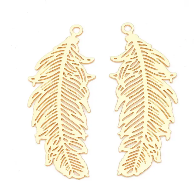Μεταλλικό Διακοσμητικό Etched Feather 33.5x13x0.3mm - Light Gold - 10τεμ