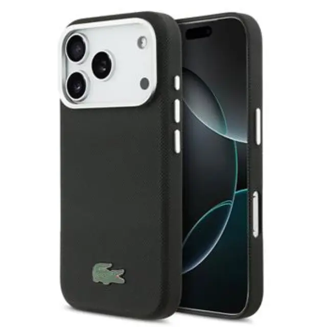 Lacoste PVC Iconic Petit Pique Metal Logo MagSafe Case for iPhone 17 Pro Black