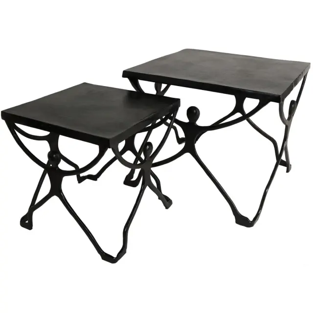 Τραπεζάκι Άνθρωποι Μαύρο Αλουμίνιο 58x58x49cm Σετ 2Τμχ