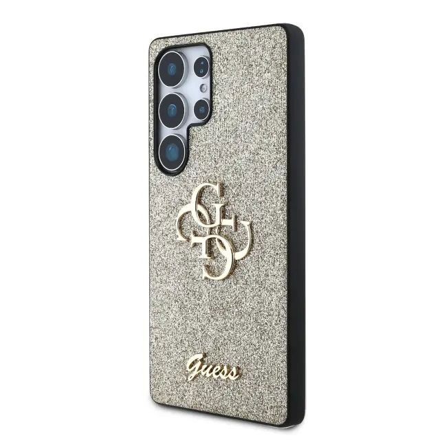 Guess PU Fixed Glitter 4G Metal Logo Case for Samsung Galaxy S25 Ultra Gold 2