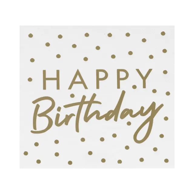 Χαρτοπετσέτες White & Gold Dots Happy Birthday / 16 τεμ