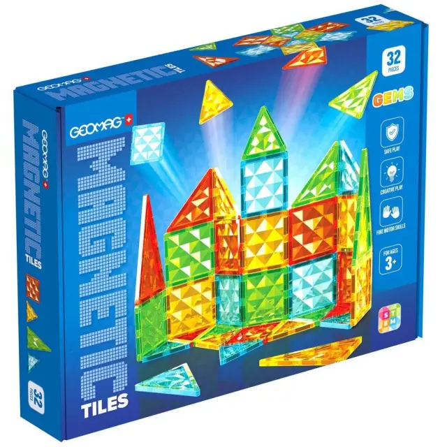 Geomag Magnetic Tiles Gems Μαγνητικά Πλακίδια 32τμχ 3+ Ετών