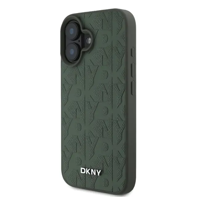 DKNY PU Leather Grid Pattern Magsafe Case for iPhone 16 Green 2