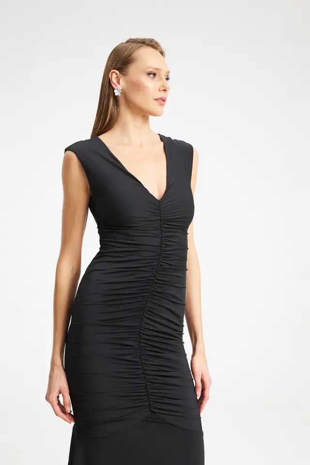 Maxi Φόρεμα με Σούρες & V Ντεκολτέ ALFIE DRESS - XS 2